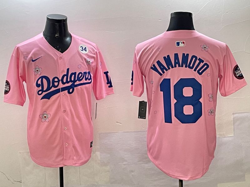 Men Los Angeles Dodgers #18 Yamamoto Pink Sakura Edition 2025 Nike MLB Jersey style 4